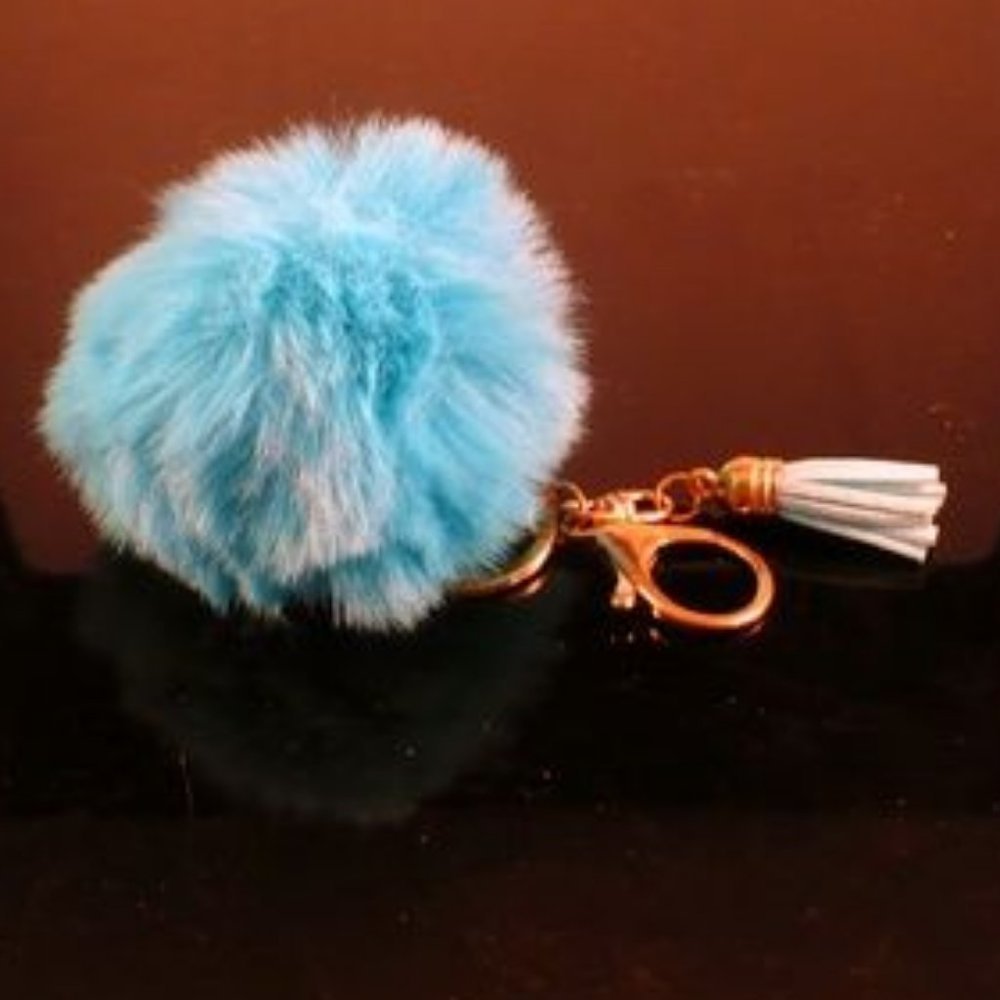 ❤️ Teal Rabbit Fur Car Mirror-Purse-Key Chain - Picture 2 of 3